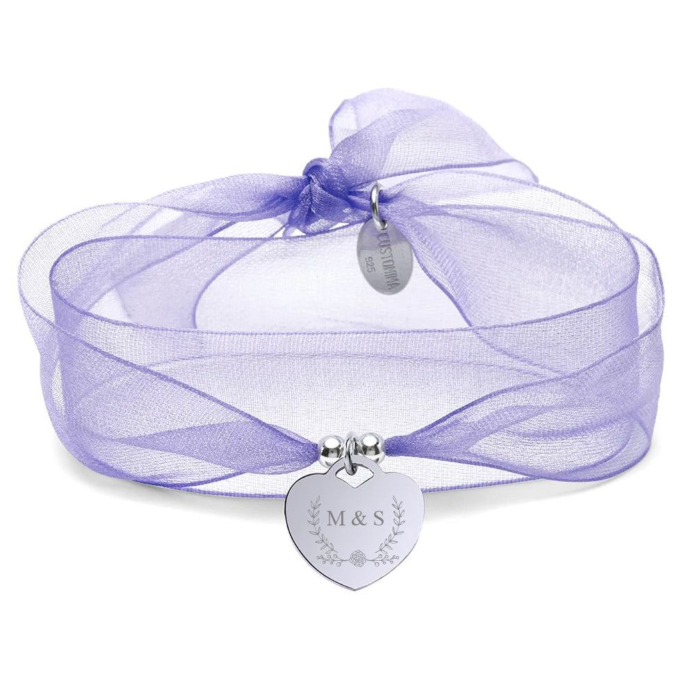 Pulsera Corazón Organza de Plata 925 Personalizada