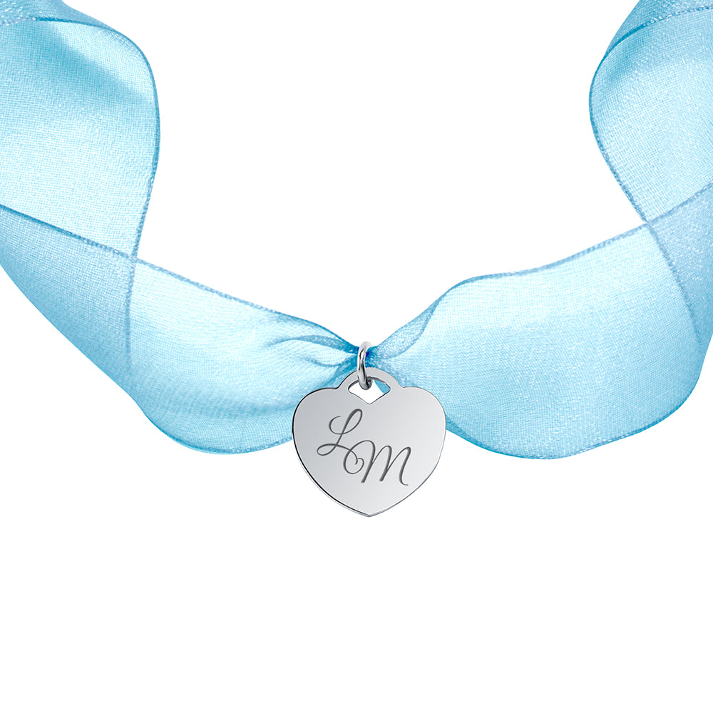 Medalla para el Ramo de Novia Corazón con Cinta de Organza de Plata 925