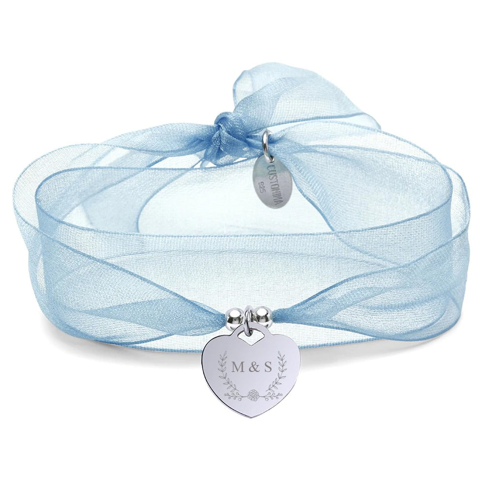 Pulsera Corazón Organza de Plata 925 Personalizada