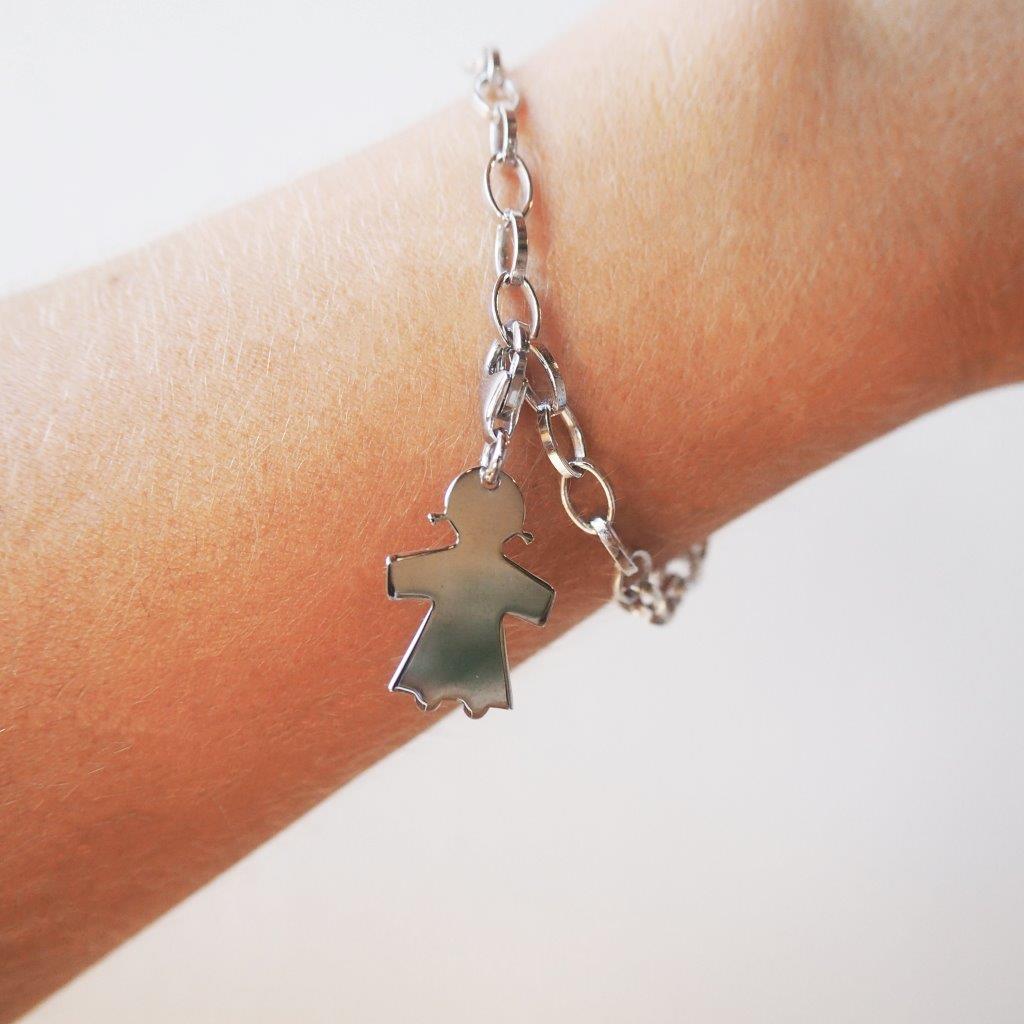 Pulsera Personalizable Rolo Charm Niña Plata