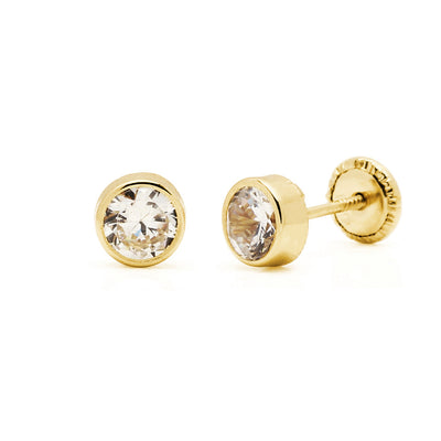 Pendientes Bisel de Oro 18K para Bebé con Circonitas