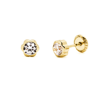 Pendientes Flor de Oro 18K para Bebé con Circonita