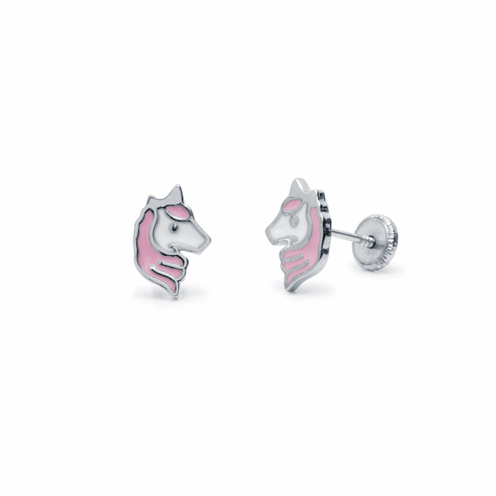 Pendientes Niña Unicornio Rosa Plata