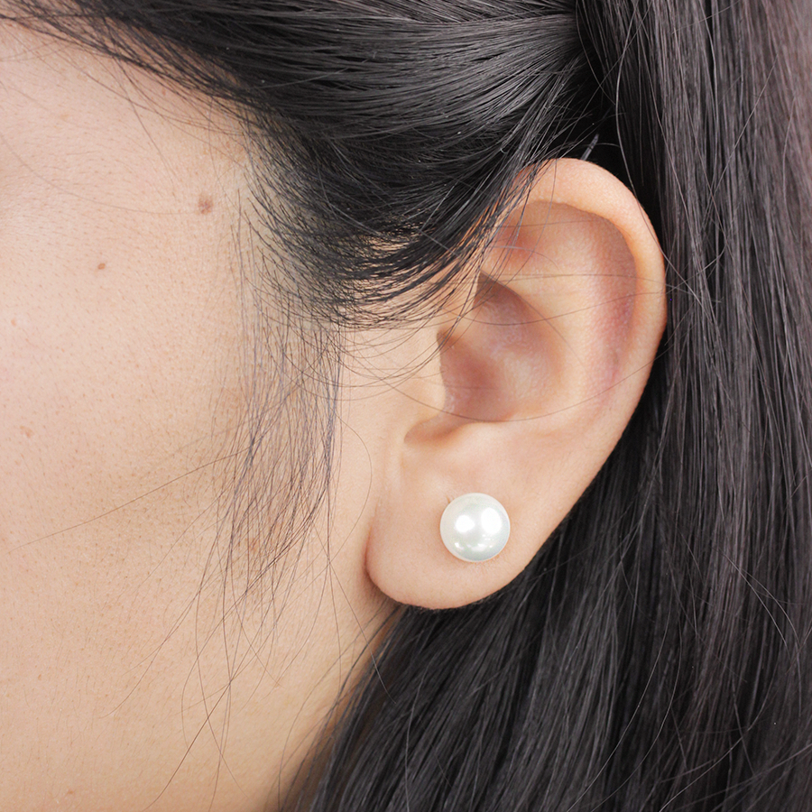 Pendiente Perla Redonda 8mm Plata