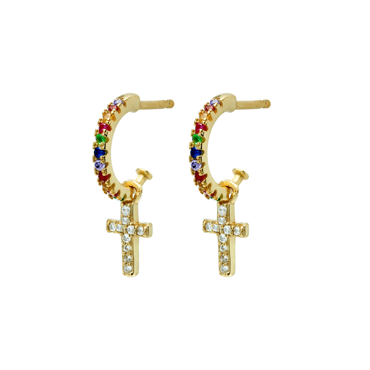 Pendientes Rainbow White Cross Ø 10mm Plata