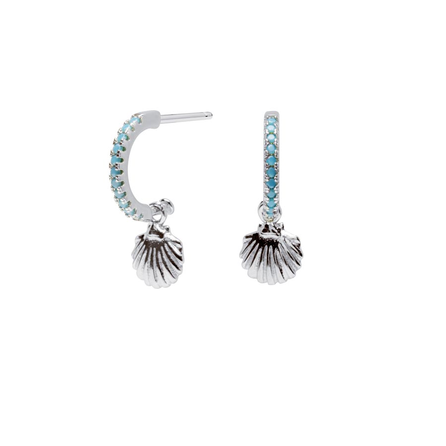 Pendientes Aro Turquesas Conchas Ø 10mm Plata