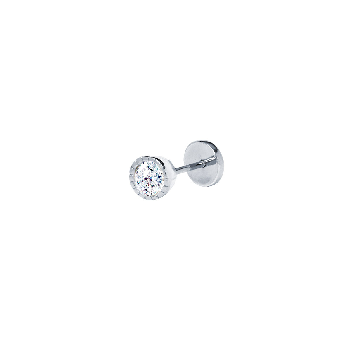 Pendiente piercing brillante bisel 4mm plata