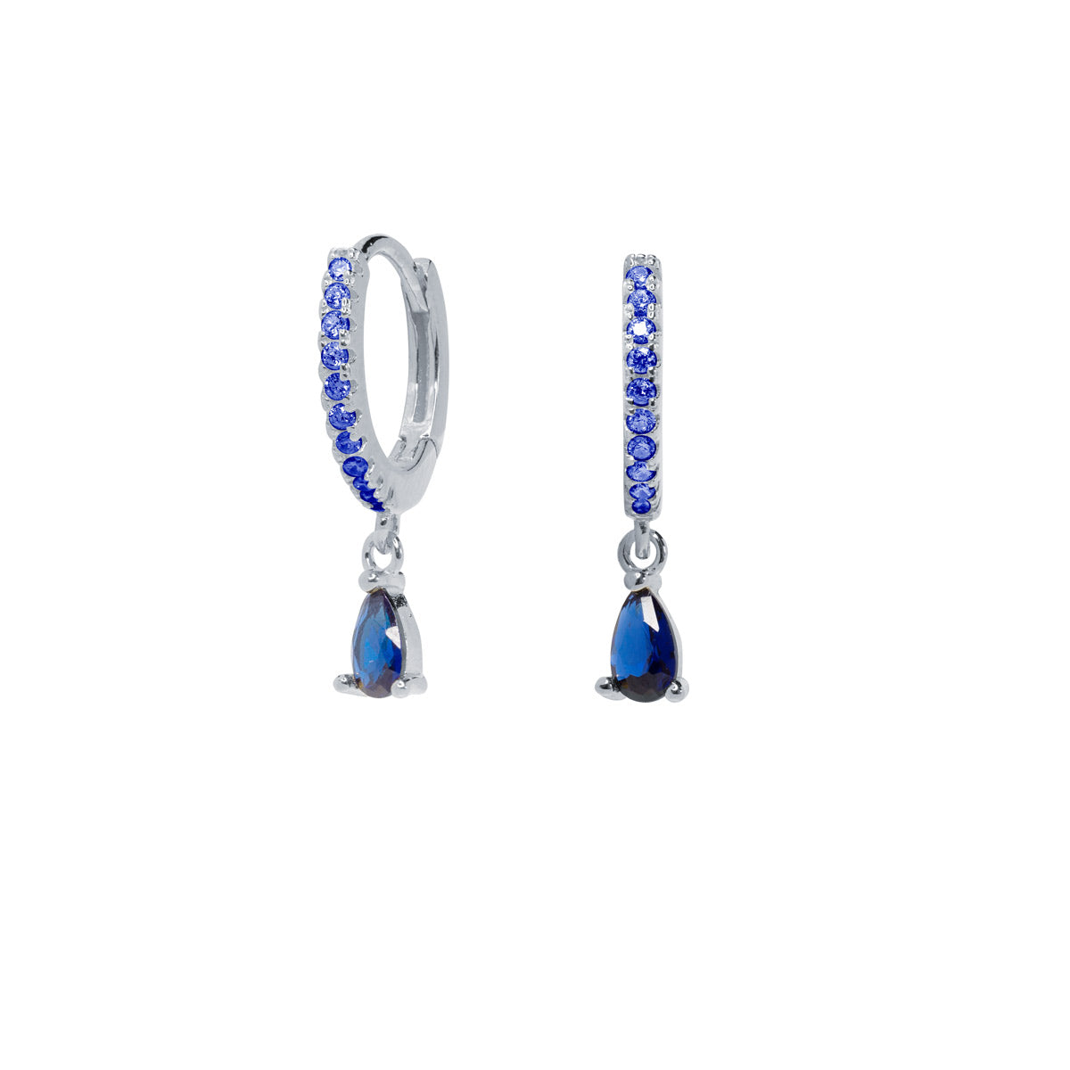 Pendientes aros mini con lágrima zafiro Plata