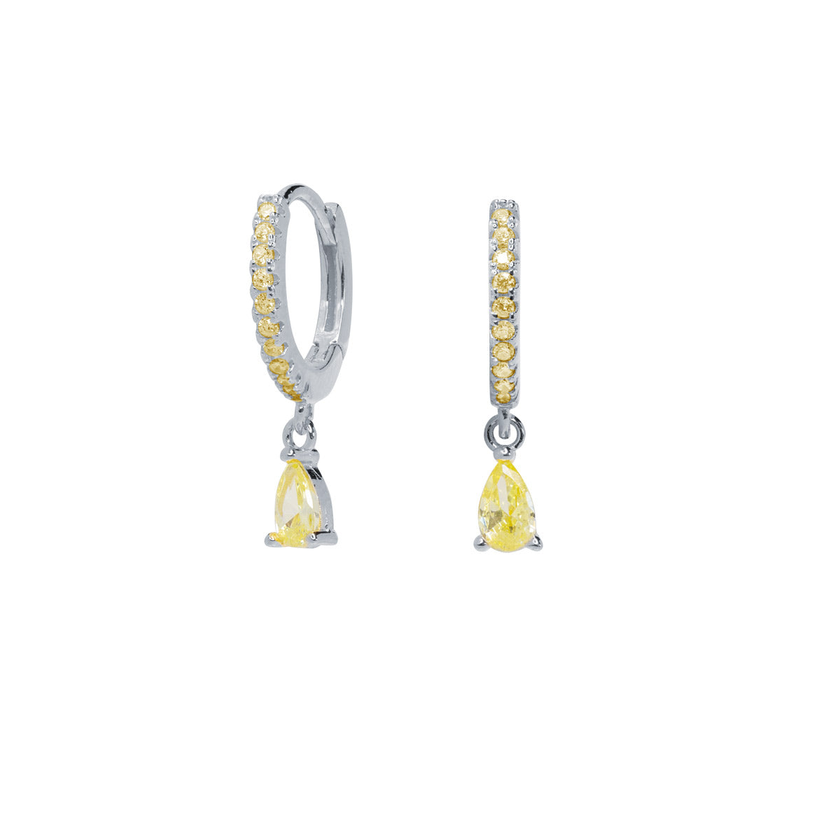 Pendientes aros mini con lágrima lima Plata