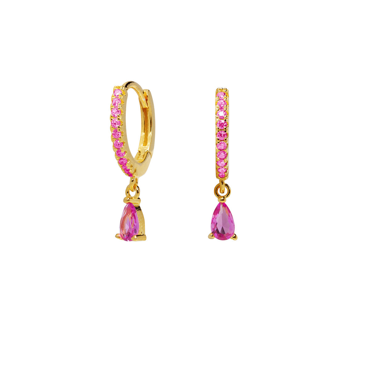 Pendientes Aros Mini de Plata con Lágrima y Circonitas