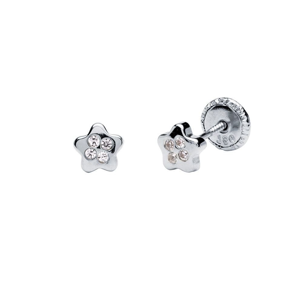 Pendientes Bebés Flor Circonitas Oro 18k