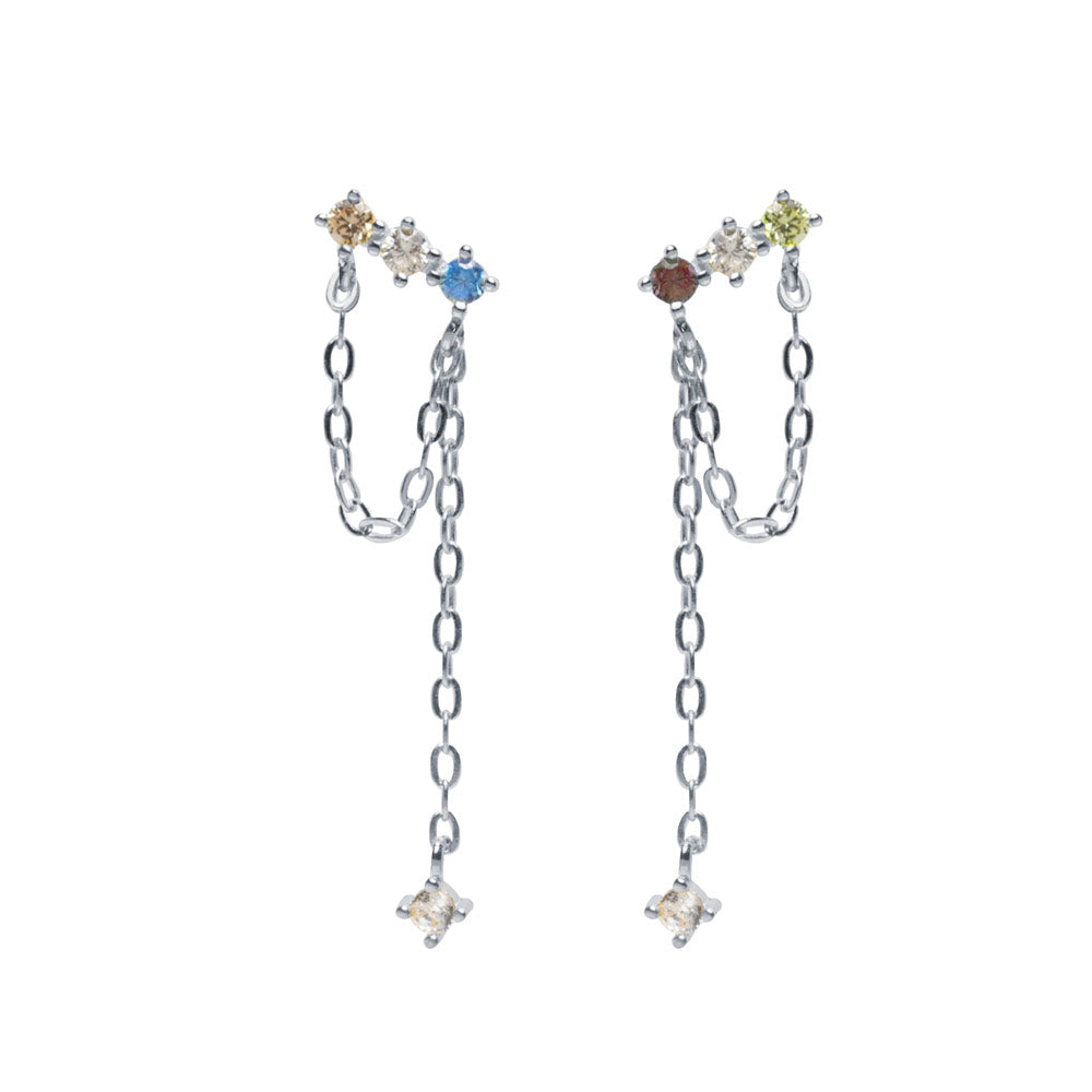 Pendientes circonitas y cadena colores felicidad plata