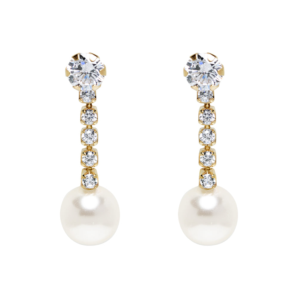 Aretes Largos de Oro 9K con Perla