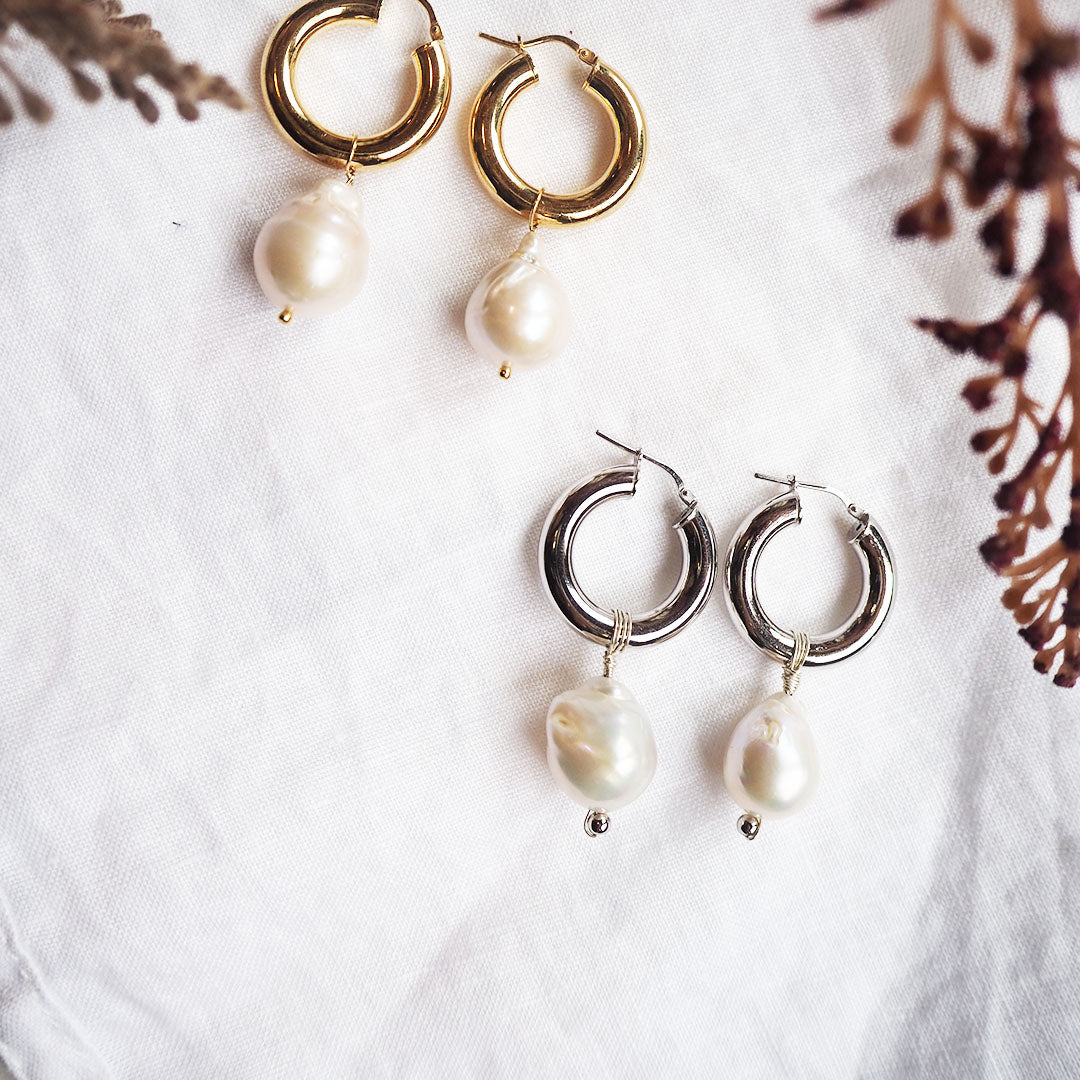 Pendientes Aro con Perla Shell Plata