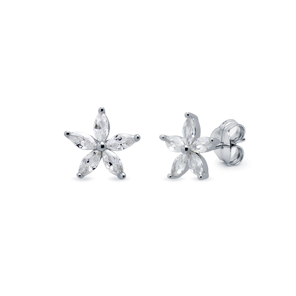 Pendientes Flor circonitas  Plata