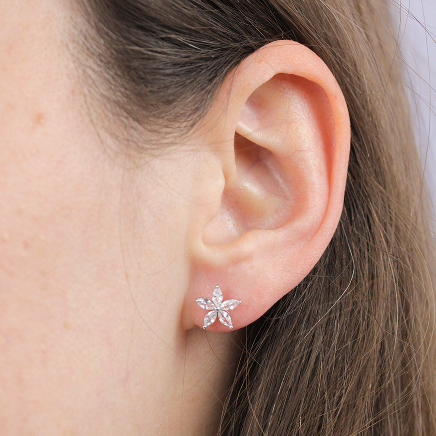 Pendientes Flor circonitas  Plata