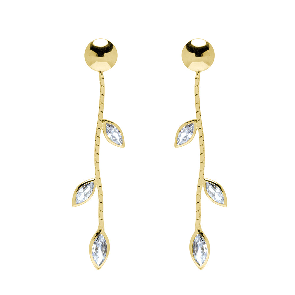 Pendientes Largos Hojas de Oro 9K