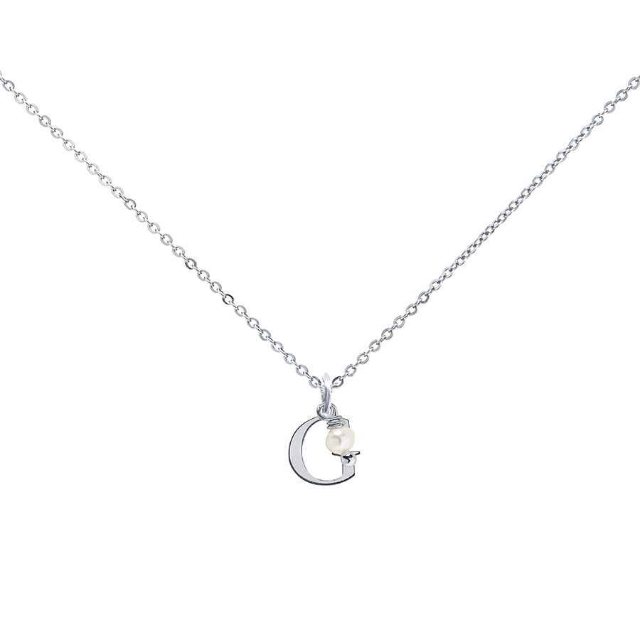 Colgante Charm Perla de Acero con Inicial Grabada