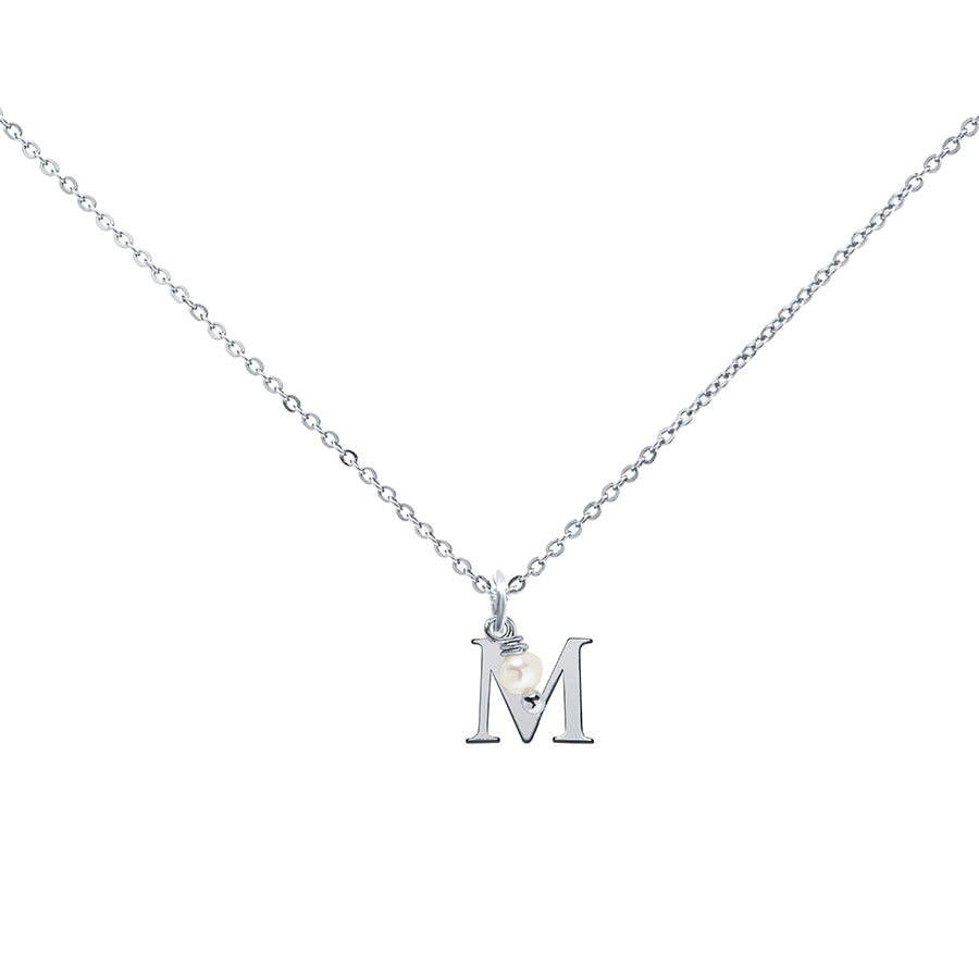 Colgante Charm Perla de Acero con Inicial Grabada