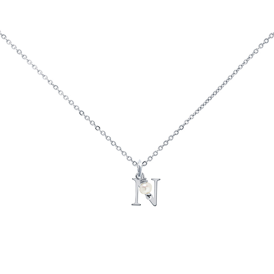 Colgante Charm Perla de Acero con Inicial Grabada