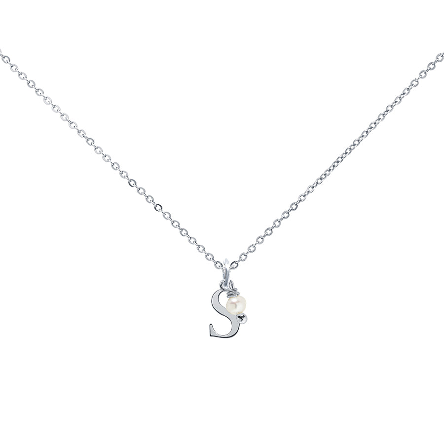 Colgante Charm Perla de Acero con Inicial Grabada