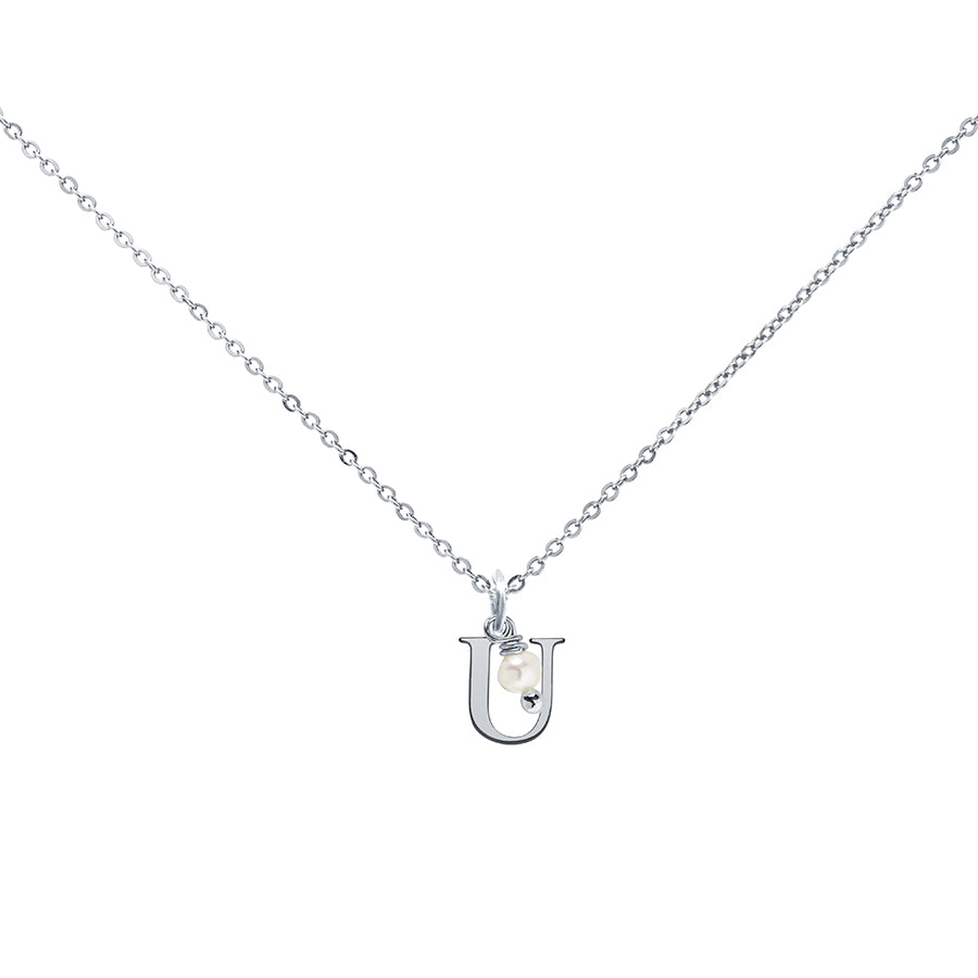 Colgante Charm Perla de Acero con Inicial Grabada