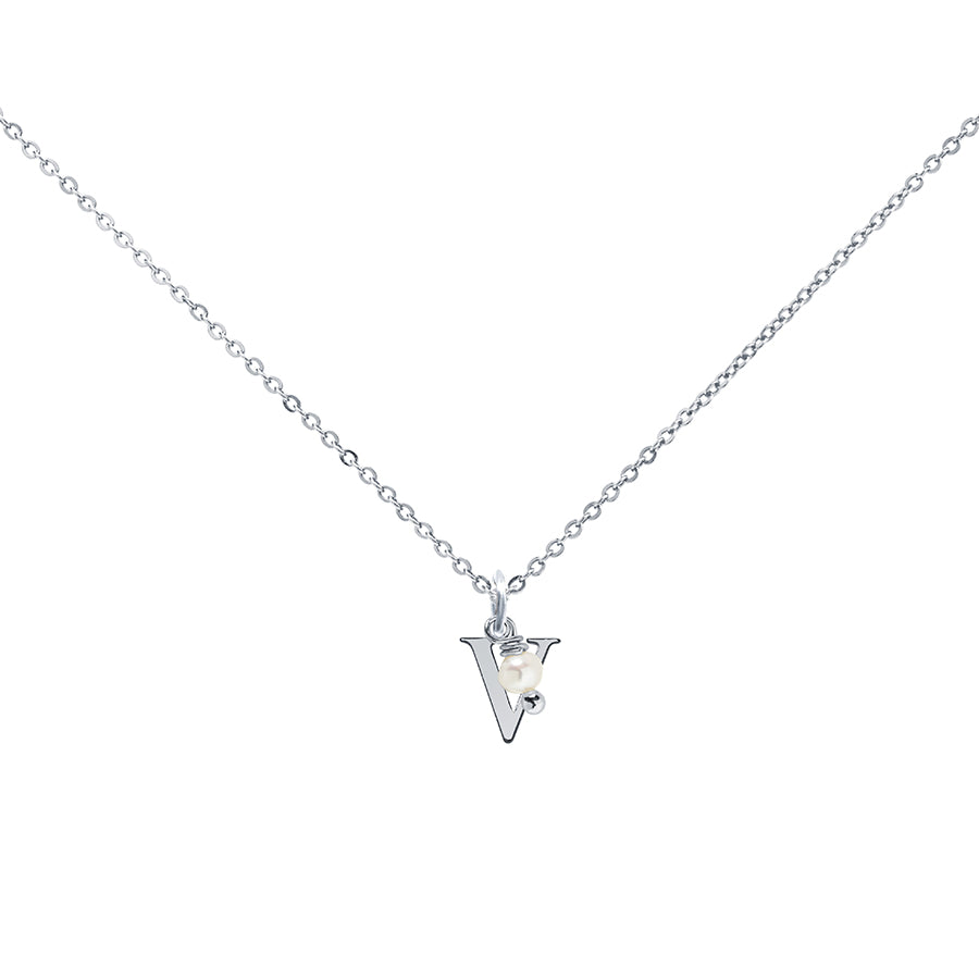 Colgante Charm Perla de Acero con Inicial Grabada