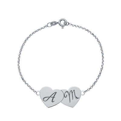 Pulsera Dos Corazones de Plata 925 con Nombres Grabados