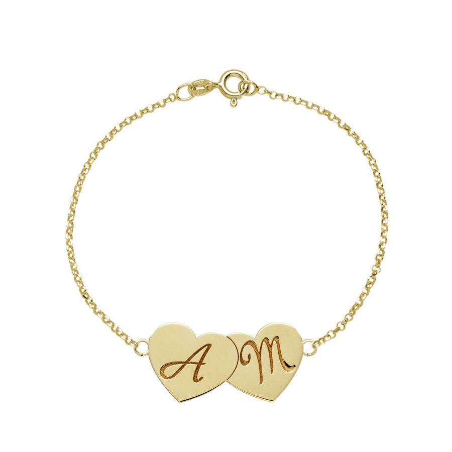 Pulsera Dos Corazones de Plata 925 con Nombres Grabados