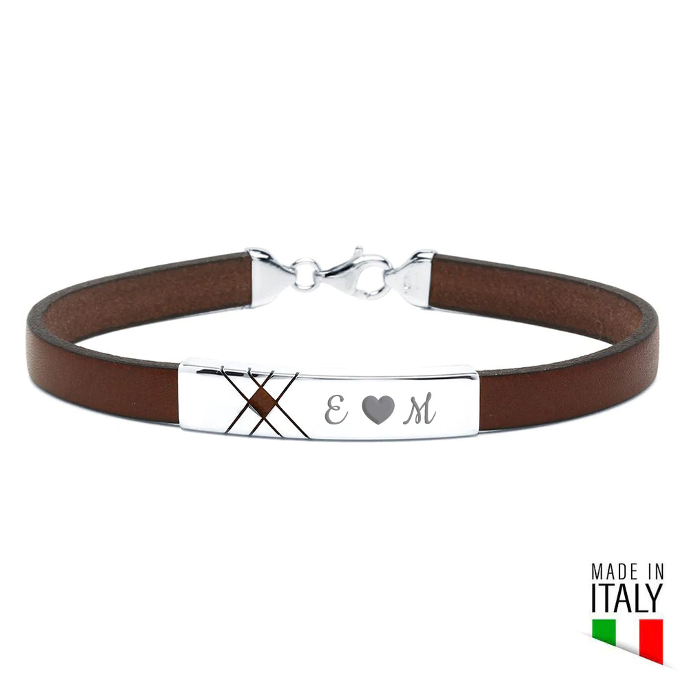 Pulsera Cuero de Plata 925 para Hombre Personalizada
