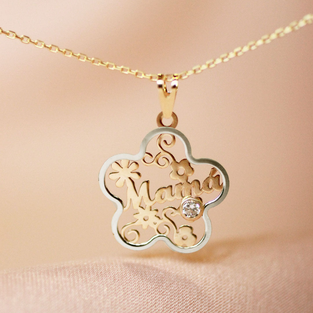 Collar Mamá Flor de Oro con Circonitas