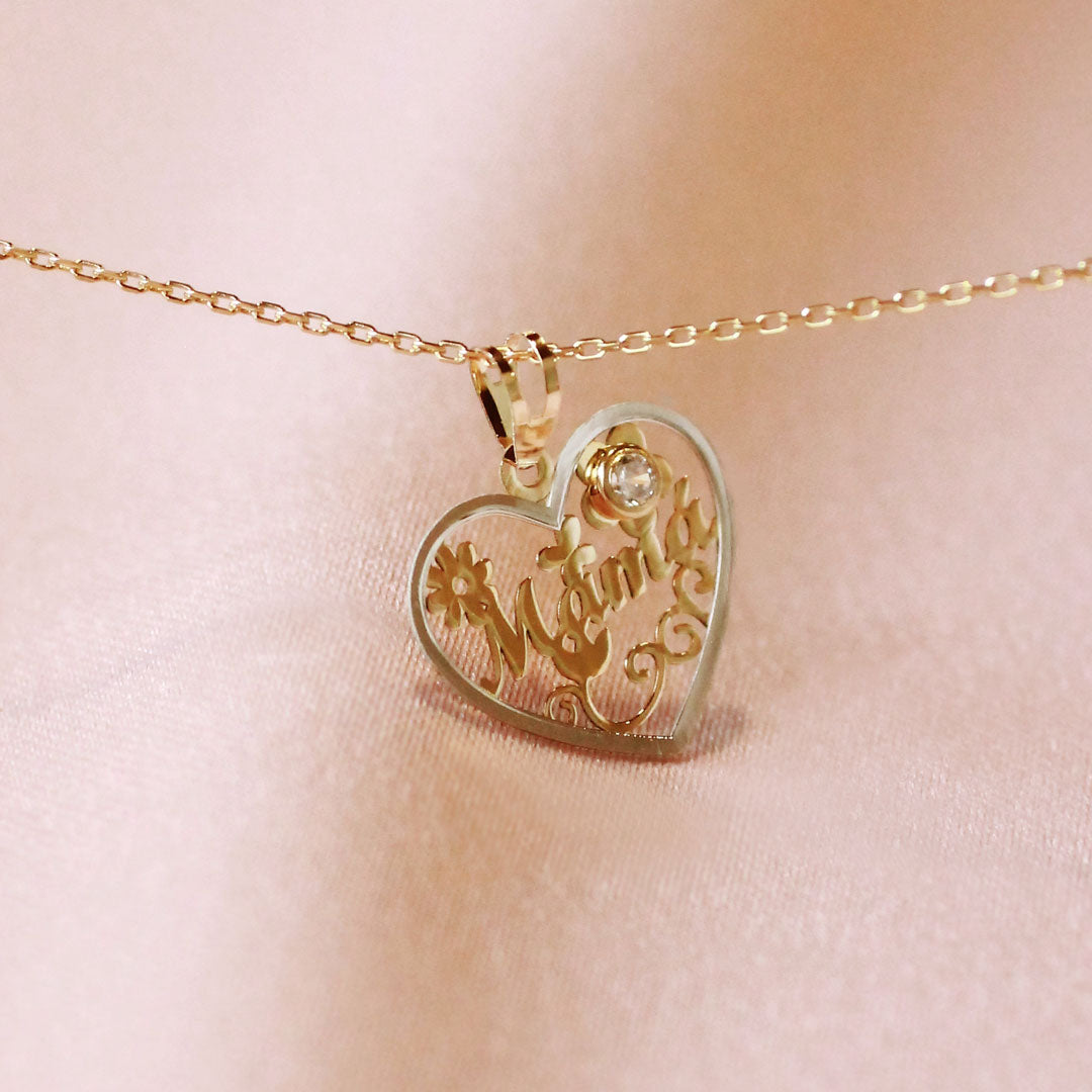 Collar Mamá Corazón Flores de Oro con Circonita