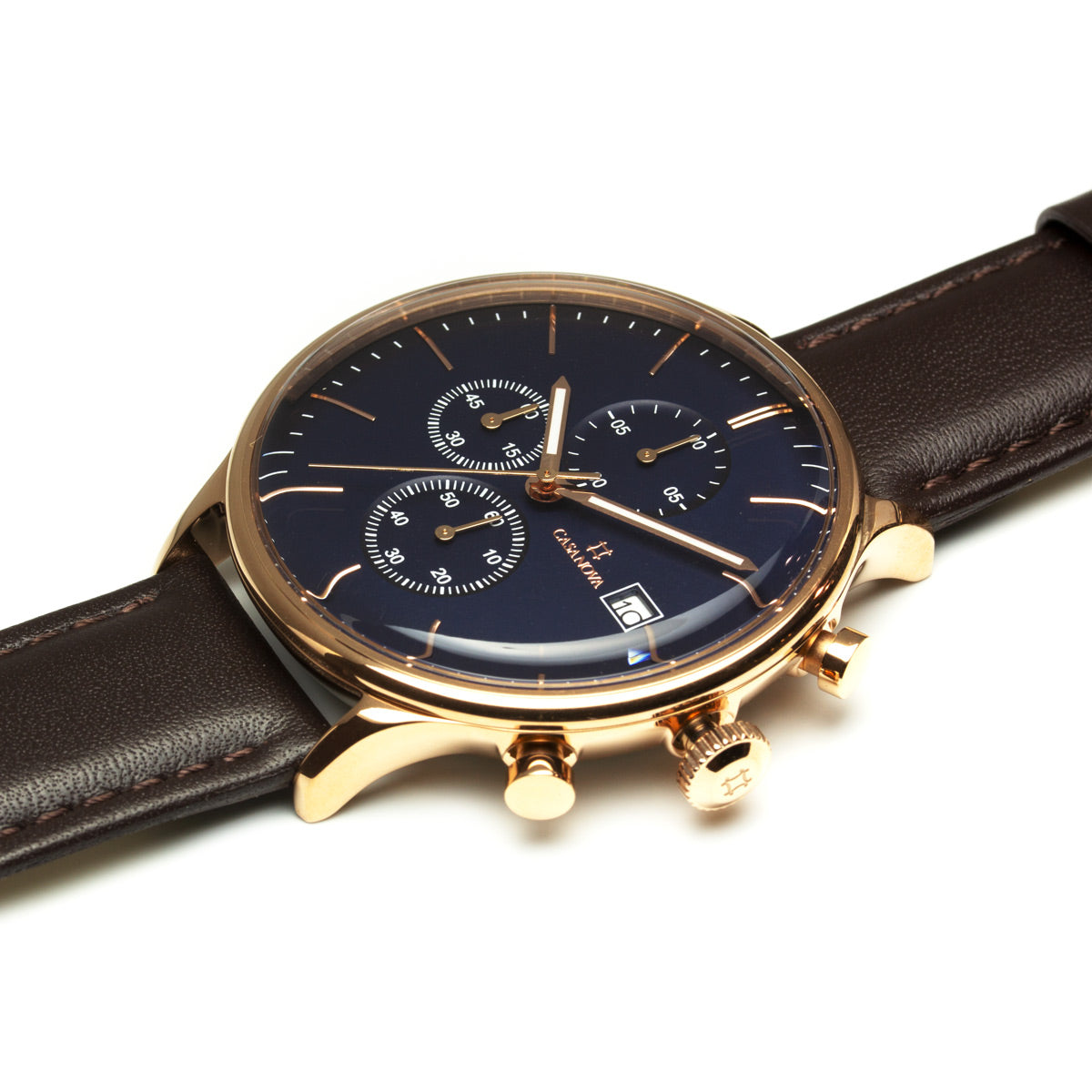 Reloj Elegante Gold Marrón con Dial Azul