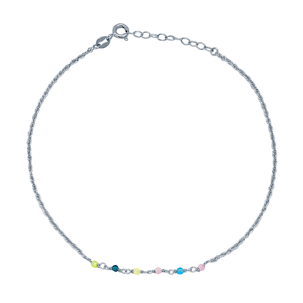 Tobillera Bolitas de Colores de Plata 925