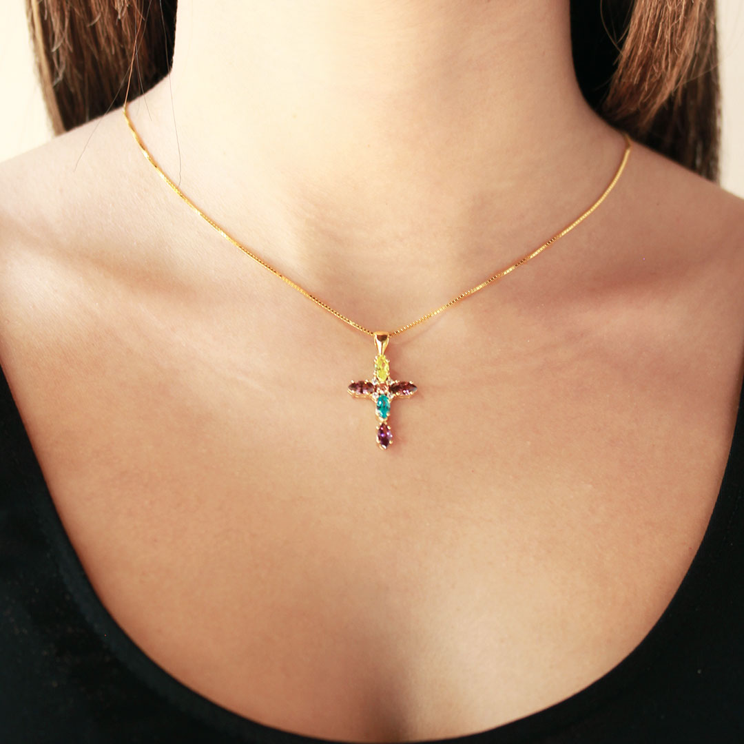 Collar Cruz Colores Lilas de Plata 925