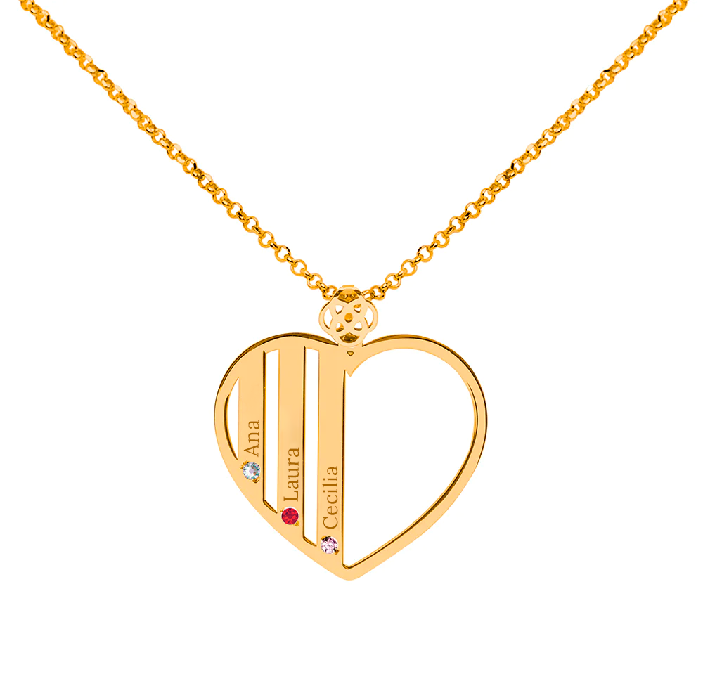 Collar Corazón de Plata 925 con Piedras de Nacimiento