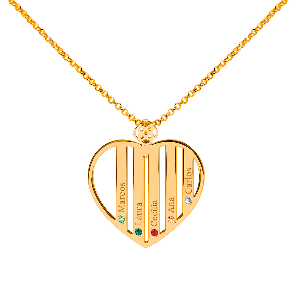Collar Corazón de Plata 925 con Piedras de Nacimiento