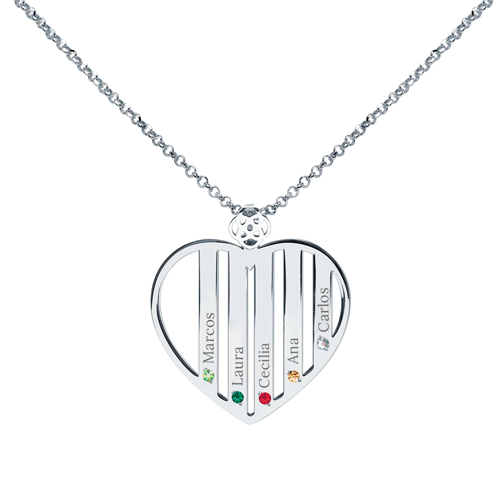 Collar Corazón de Plata 925 con Piedras de Nacimiento