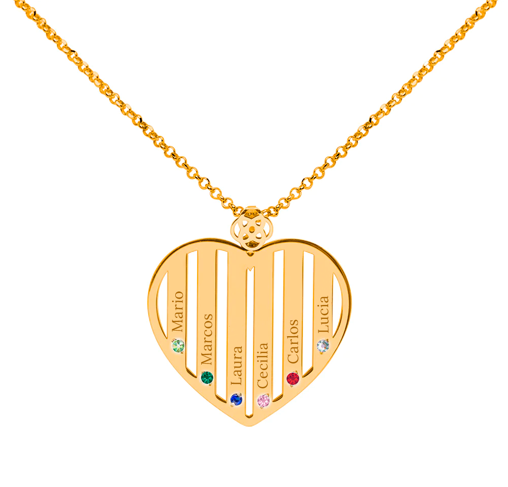 Collar Corazón de Plata 925 con Piedras de Nacimiento