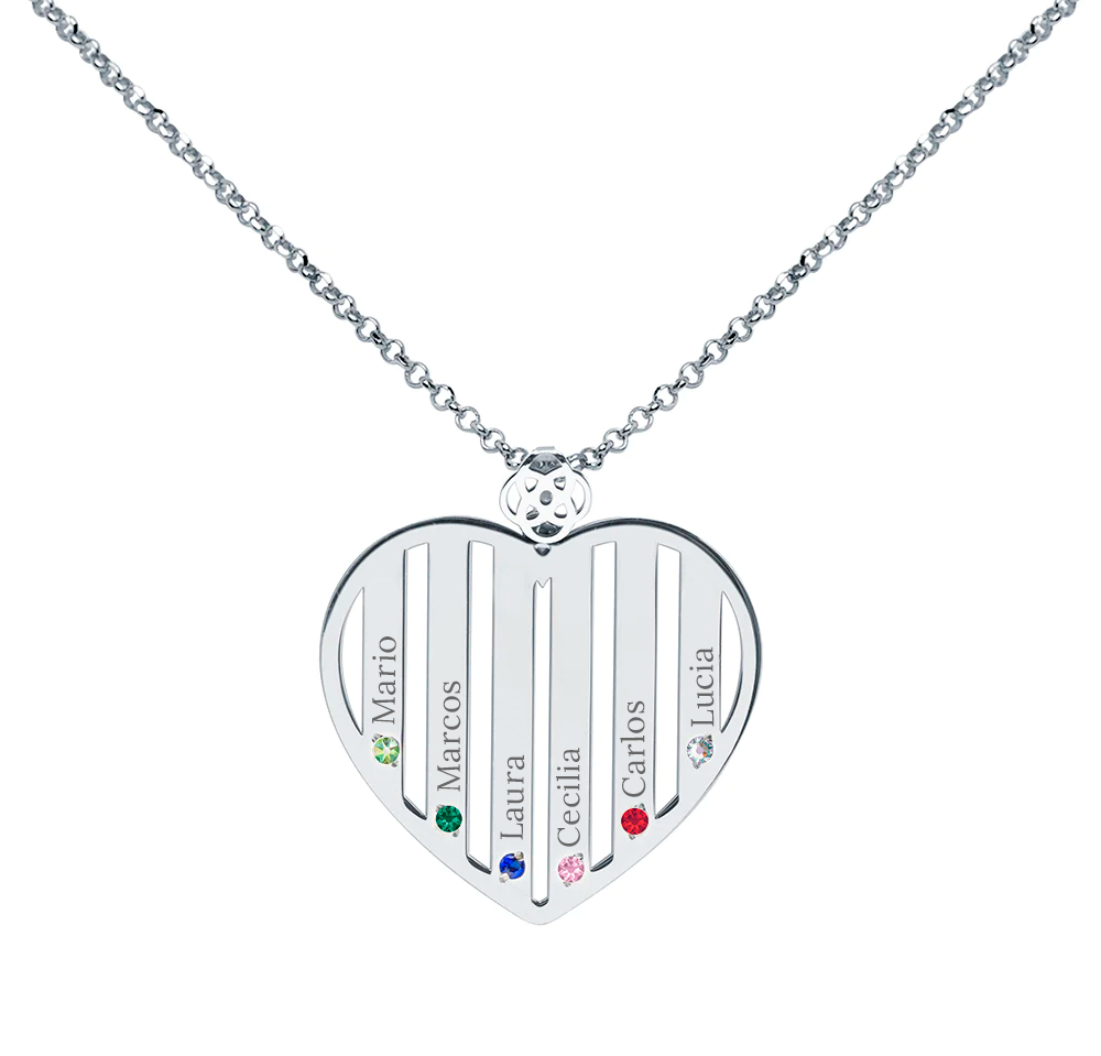 Collar Corazón de Plata 925 con Piedras de Nacimiento
