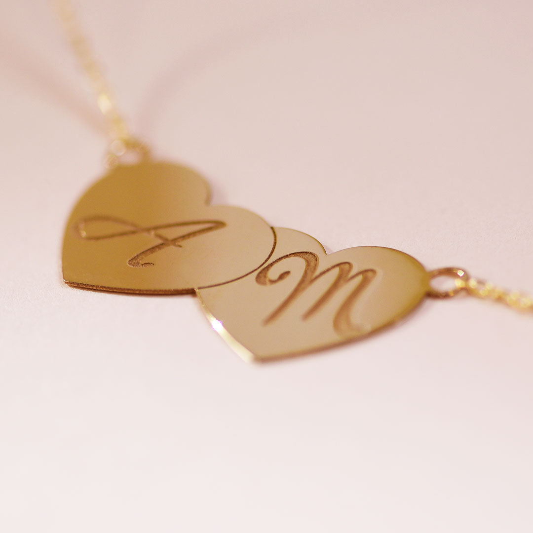 Collar Dos Corazones de Oro 9K Personalizado