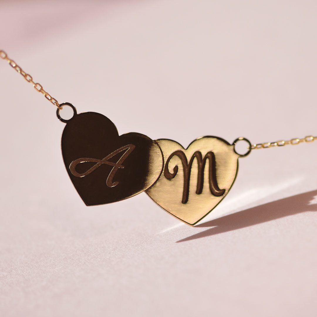 Collar Dos Corazones de Oro 9K Personalizado