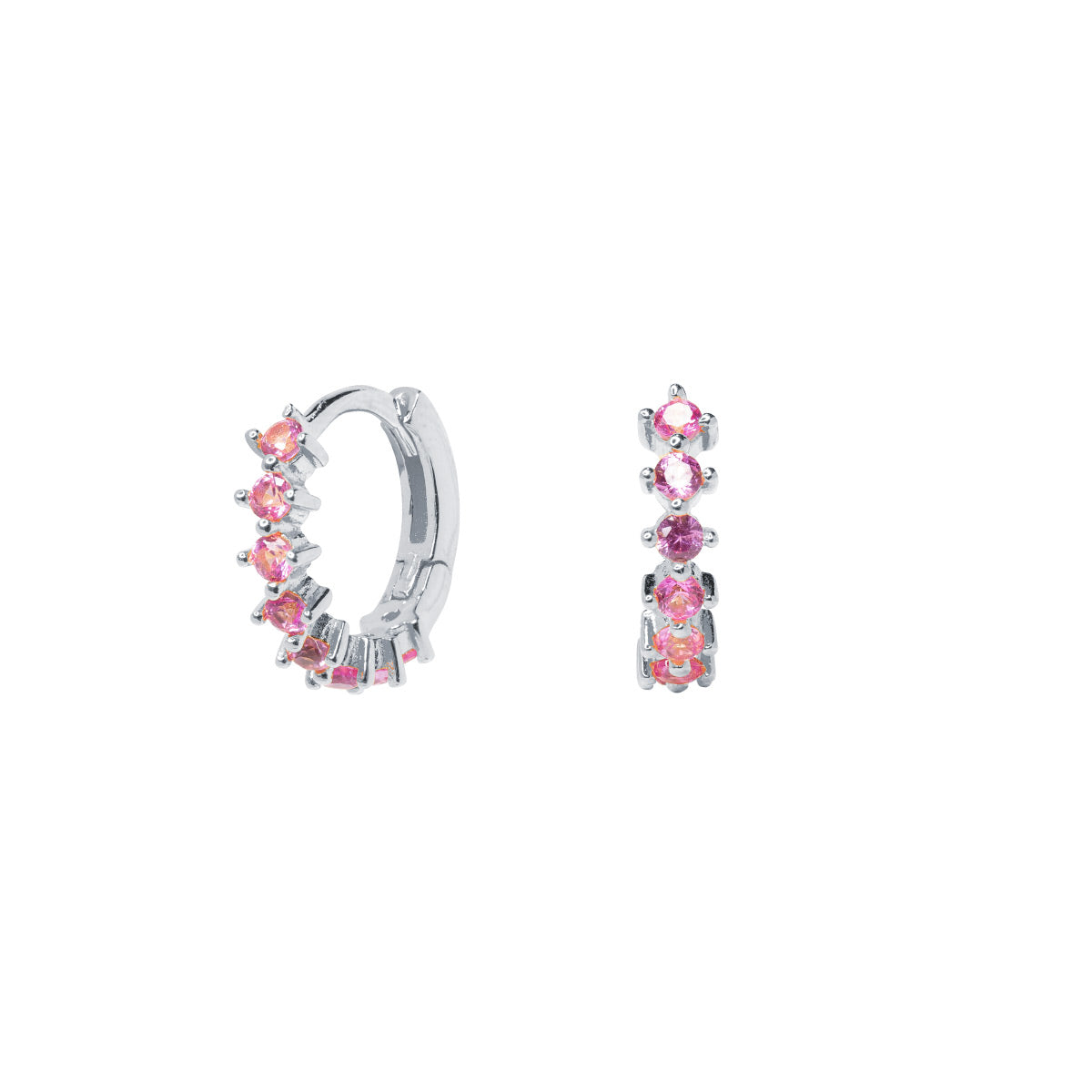 Pendientes aros mini circonita rosa Ø 12mm Plata
