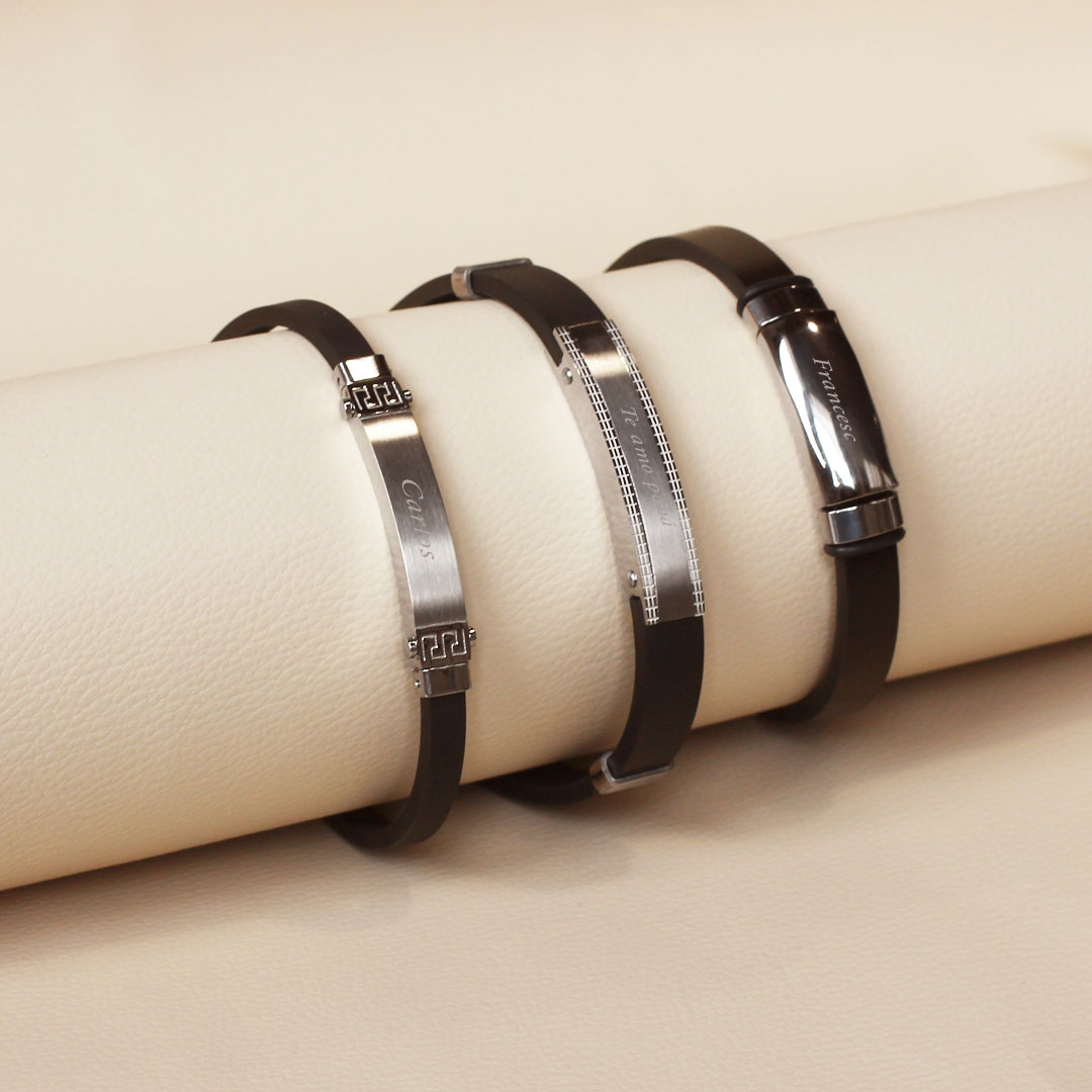 Pulsera Greca de Acero para Hombre con Nombre Grabado