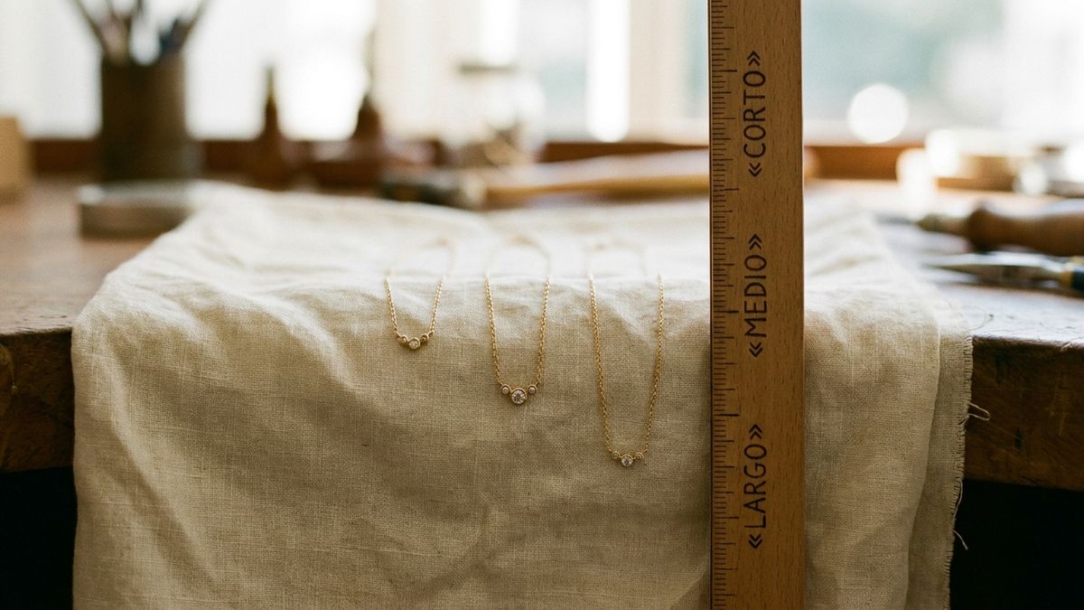 Collares de distinto largo junto a una guía visual según altura y escote