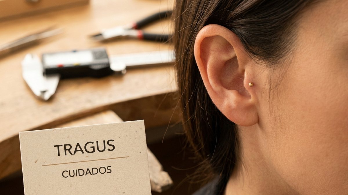 Portada de tragus piercing guía: joya, riesgos y cuidados