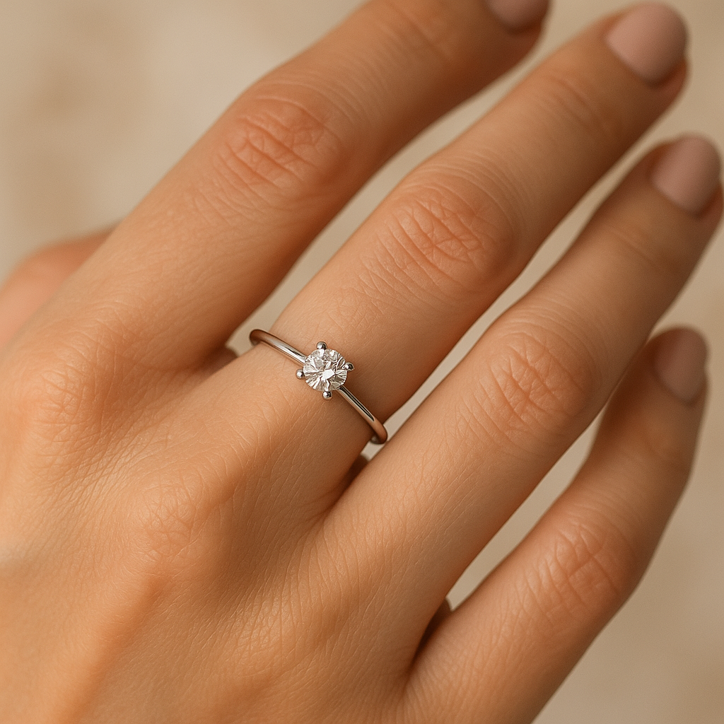 Anillo Solitario 0,20 ct en Oro Blanco 9K Personalizado para Mujer puesto en la mano