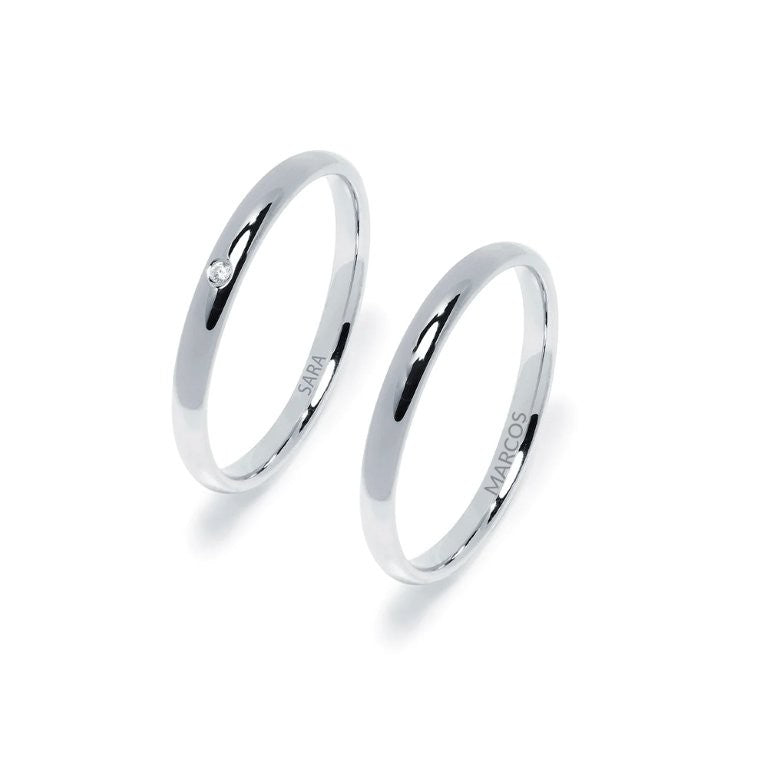 Pack Alianzas de Boda Media Caña · 2,5mm y 2mm Circonita