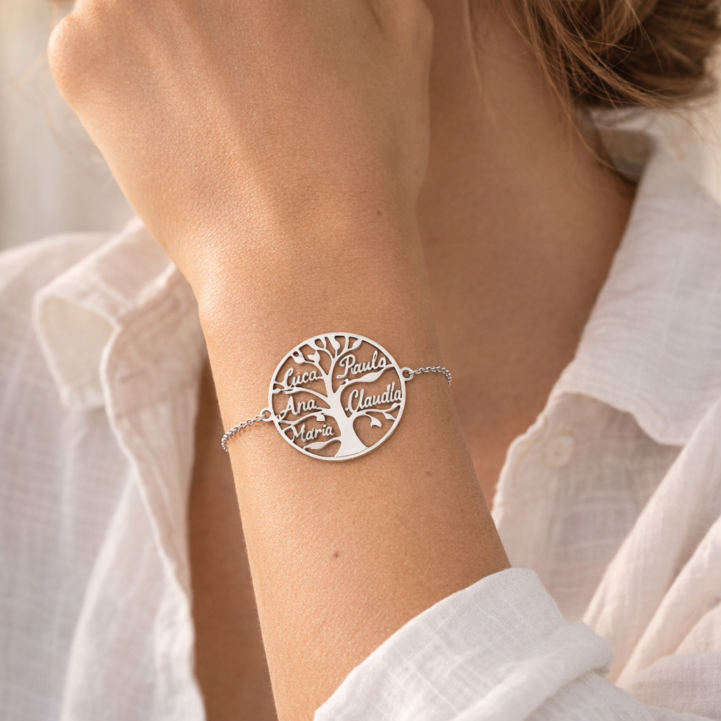 Pulsera Árbol de Vida de Plata 925 con Nombres Grabados - joya puesta | Customima