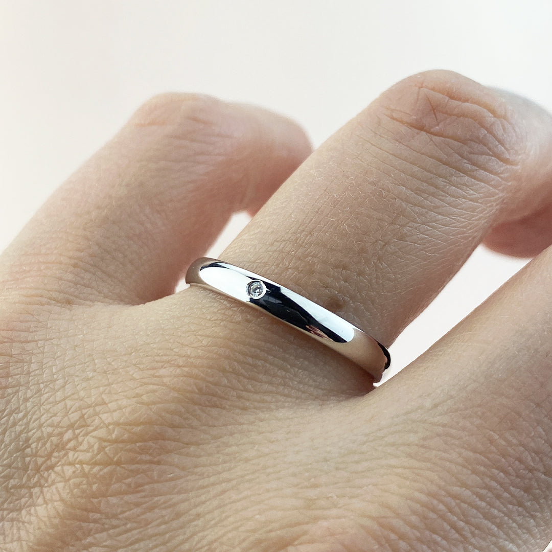 Alianza de Boda Media Caña 3mm Circonita Plata